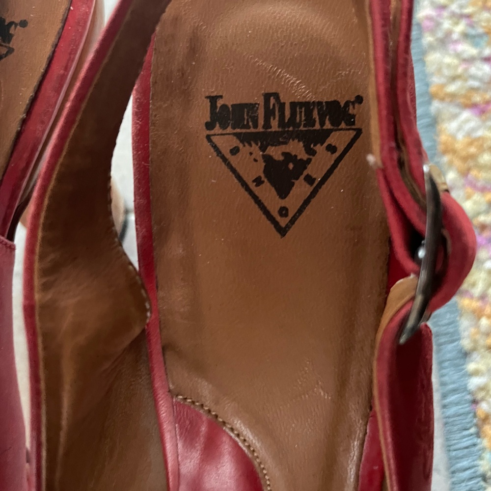 Fluevog Miracle Platforms Bunford slingback heels tan red 10.5 VGUC - Picture 8 of 8